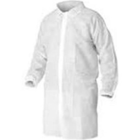 KEYSTONE SAFETY HD Polypropylene Lab Coat, No Pockets, Elastic Wrists, Snap Front, Single Collar, White, M, 30/Case LC0-WE-NW-HD-MD